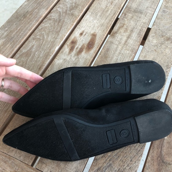 Black Faux Suede Point Toe Flats - Picture 5 of 7